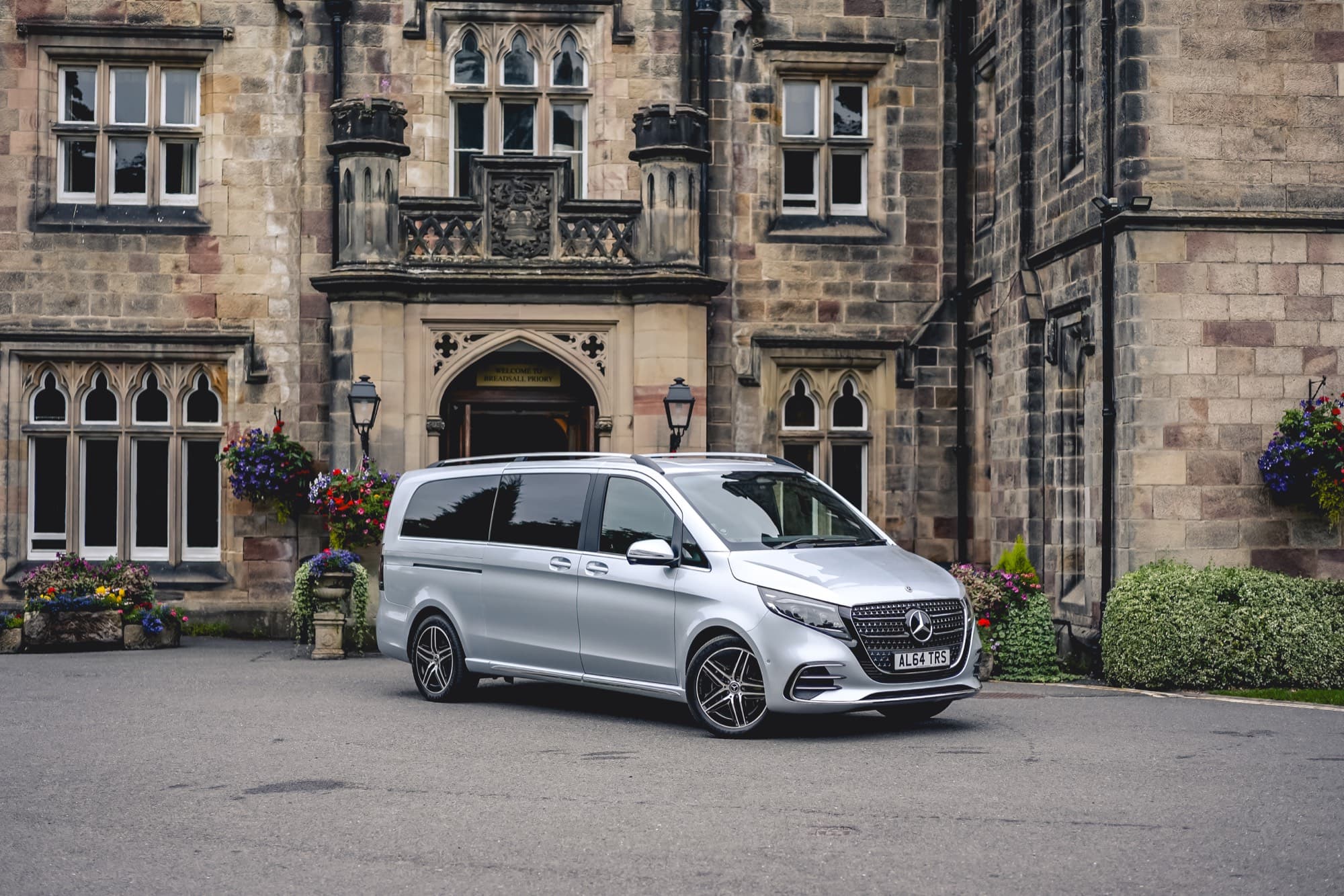 A silver Mercedes-Benz V-Class outside Breadsall Priory